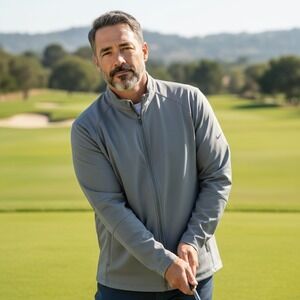 Nike Golf Jacket Mens 2XL Gray Swoosh Clima-Fit Softshell Windbreaker Full Zip